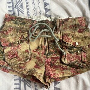 Free People Floral Print Shorts - Red and Green